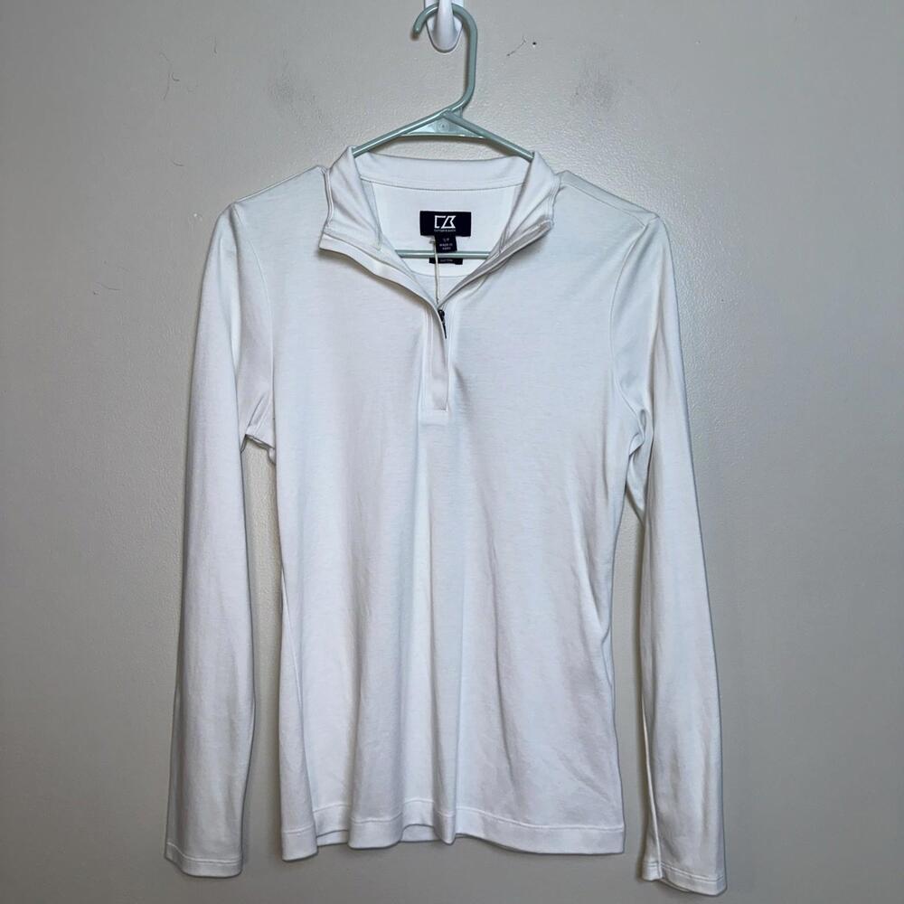 NWT Cutter & Buck Women’s 1/4‎ Zip Pullover SMALL White Pima Cotton